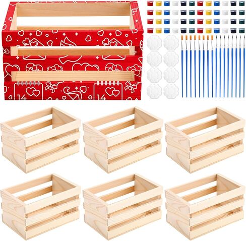 BrightRow 8 Pcs 5'' Small Wooden Crates for Crafts with Painting Sets Mini Unfinished Wood Crates Rustic Decorative DIY Wood Storage Boxes for Display Home Decor(White) in Saudi Arabia