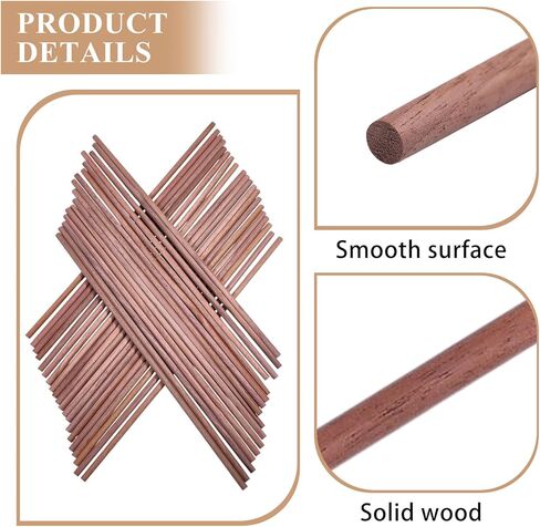 36Pcs Natural Walnut Dowels 0.24×11.8 Inch Wood Dowel Rods Unfinished Round Sticks for Carving Woodworking Building Model Macrame Crafts in Kuwait