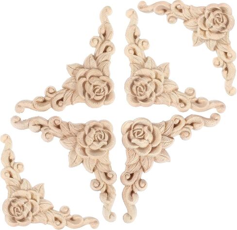TIESOME 6Pcs Wood Appliques and Onlays Wood Appliques for Furniture, 3.15x3.15 Inch Handmade DIY Carved Onlay Unpainted Corner Decoration for Bed Door Cabinet Wardrobe Furniture in Kuwait