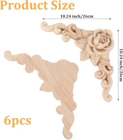 TIESOME 6Pcs Wood Appliques and Onlays Wood Appliques for Furniture, 3.15x3.15 Inch Handmade DIY Carved Onlay Unpainted Corner Decoration for Bed Door Cabinet Wardrobe Furniture in Kuwait