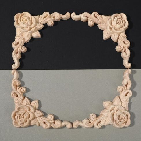 TIESOME 6Pcs Wood Appliques and Onlays Wood Appliques for Furniture, 3.15x3.15 Inch Handmade DIY Carved Onlay Unpainted Corner Decoration for Bed Door Cabinet Wardrobe Furniture in Kuwait