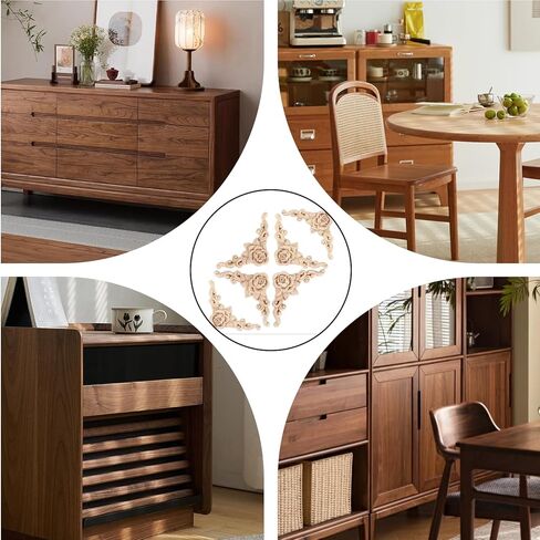 TIESOME 6Pcs Wood Appliques and Onlays Wood Appliques for Furniture, 3.15x3.15 Inch Handmade DIY Carved Onlay Unpainted Corner Decoration for Bed Door Cabinet Wardrobe Furniture in Kuwait