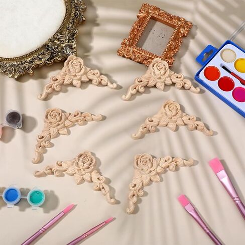 TIESOME 6Pcs Wood Appliques and Onlays Wood Appliques for Furniture, 3.15x3.15 Inch Handmade DIY Carved Onlay Unpainted Corner Decoration for Bed Door Cabinet Wardrobe Furniture in Kuwait