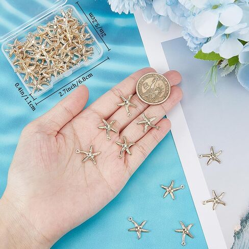 Beebeecraft 1 Box 60Pcs Starfish Charm 24K Gold Plated Stainless Steel Sea Stars Ocean Animal Beach Summer Hawaii Charms for Jewelry Making DIY Necklace Earrings Bracelet Crafts Supplies, 0.6x0.7in in Saudi Arabia