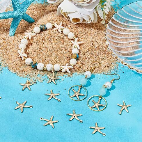 Beebeecraft 1 Box 60Pcs Starfish Charm 24K Gold Plated Stainless Steel Sea Stars Ocean Animal Beach Summer Hawaii Charms for Jewelry Making DIY Necklace Earrings Bracelet Crafts Supplies, 0.6x0.7in in Saudi Arabia