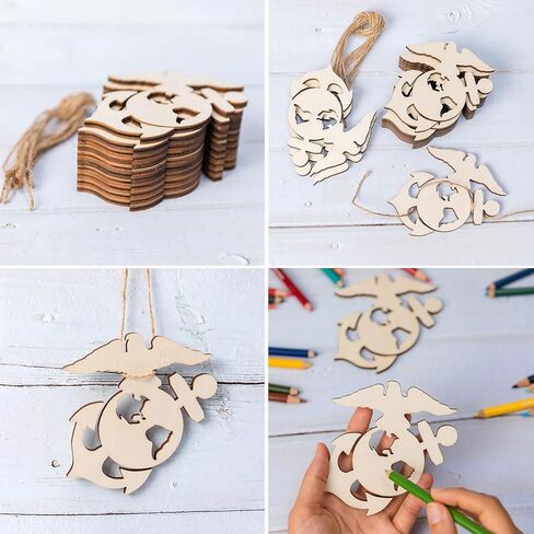 U.S Marine Corps Symbol Shape Wooden Cutout Wood Art Unfinished Ornaments for Party Tribute Home Decor Memorial Military Door Hanger Decoration 10 Pcs in Saudi Arabia