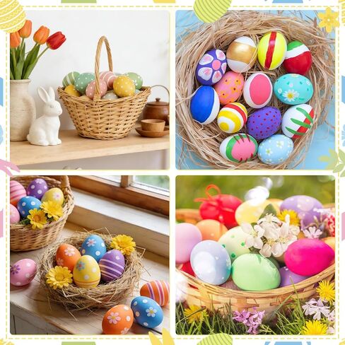 بيض عيد الفصح الخشبي، 16 قطعة من البيض الخشبي الأبيض للحرف اليدوية، طقم تزيين البيض المزيف مع الدهانات والفرش، طقم تزيين البيض لديكور عيد الفصح، الحرف اليدوية، حشوات السلال، ديكور المنزل in Saudi Arabia