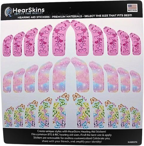 Hearing Aid Stickers | Butterflies Clouds and Pink Hearts| Repositionable Decals |Peel and Stick Covers, Endless Customization | Find The Best Size + Apply in Saudi Arabia