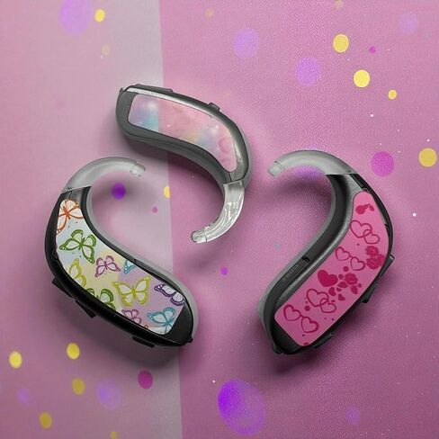 Hearing Aid Stickers | Butterflies Clouds and Pink Hearts| Repositionable Decals |Peel and Stick Covers, Endless Customization | Find The Best Size + Apply in Saudi Arabia