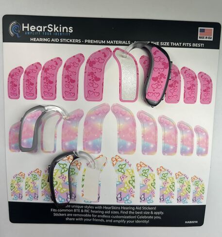 Hearing Aid Stickers | Butterflies Clouds and Pink Hearts| Repositionable Decals |Peel and Stick Covers, Endless Customization | Find The Best Size + Apply in Saudi Arabia