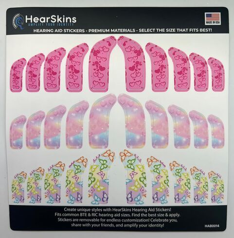 Hearing Aid Stickers | Butterflies Clouds and Pink Hearts| Repositionable Decals |Peel and Stick Covers, Endless Customization | Find The Best Size + Apply in Saudi Arabia