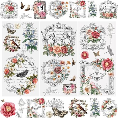 WANDIC 3 Sheets Rub On Transfer Stickers, Vintage Border Floral Waterproof Decals Furniture Craft Decorative for DIY Scrapbooking Photo Albums,15 * 30cm in Saudi Arabia