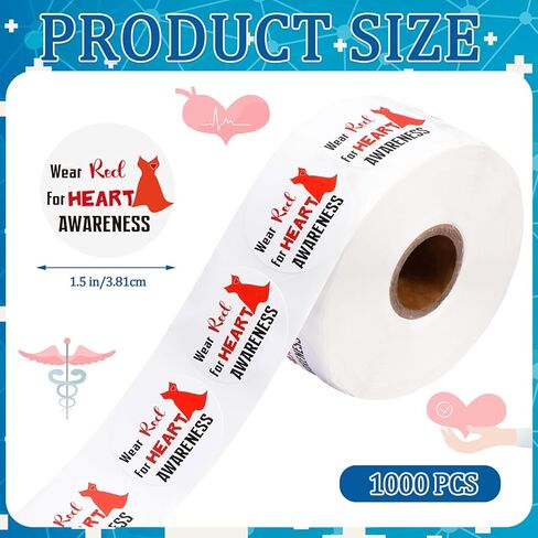 Geyoga 1000 Pcs Red Dress Heart Awareness Stickers Wear Red for Heart Awareness Disease Stickers for Ribbon Week Fundraising Charity Party Favors Adults in Saudi Arabia