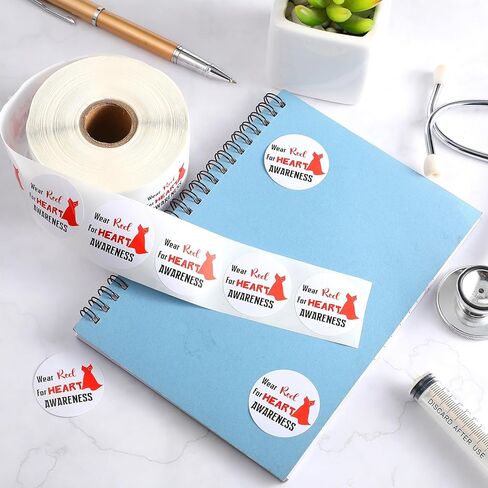 Geyoga 1000 Pcs Red Dress Heart Awareness Stickers Wear Red for Heart Awareness Disease Stickers for Ribbon Week Fundraising Charity Party Favors Adults in Saudi Arabia