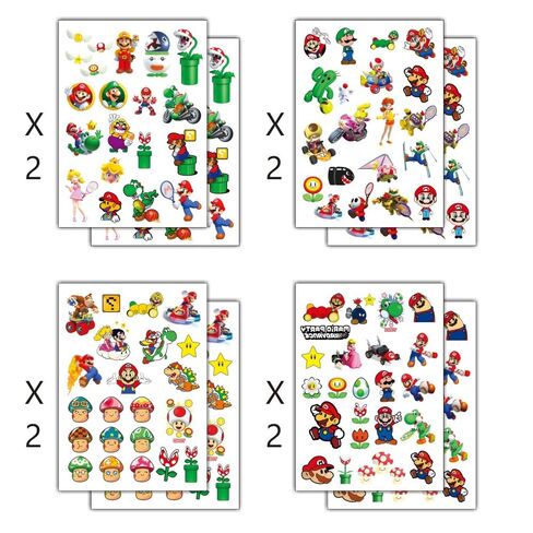 8 أوراق وشوم ماريو المؤقتة للأطفال، لوازم حفلات أعياد ميلاد ماريو ملصقات الوشم لديكورات الحفلات in Kuwait