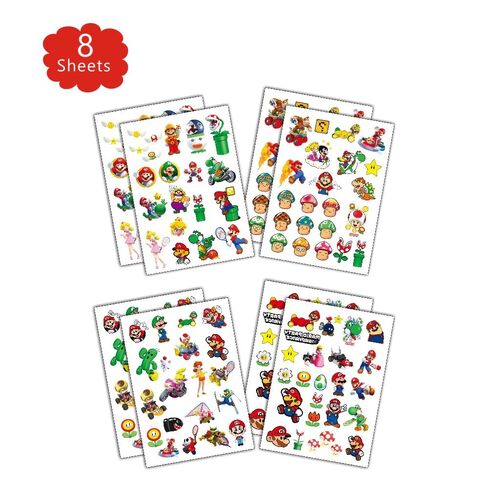 8 أوراق وشوم ماريو المؤقتة للأطفال، لوازم حفلات أعياد ميلاد ماريو ملصقات الوشم لديكورات الحفلات in Kuwait