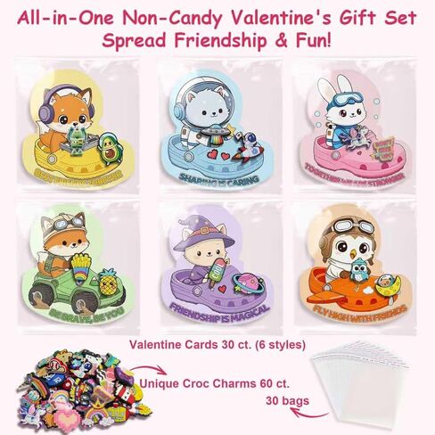 Classroom Exchange Valentine Cards 30 Pcs with 60 Cute Shoe Charms, Class Valentines Day Cards for Kids, Students Valentine Party Favors for Boys and Girls, Funny Valentines Bulk for School Classmates in Kuwait
