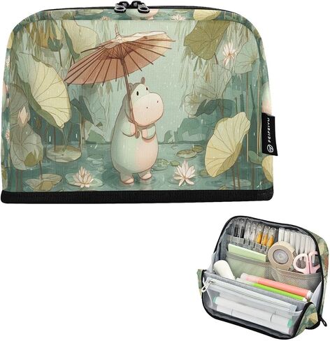 Standing Pencil Case Hippo Lotus Leaf Pouch Big Capacity Pencil Bag with Zipper for Kids Adult Teens,Stationery Organizer Bag School College Office Desk in Saudi Arabia