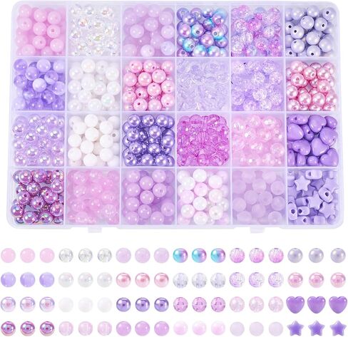 Pandahall 593pcs 8mm الخرز الأرجواني الاكريليك لصنع سوار، حورية البحر الأرجواني Kawaii متعة الخرز مجموعة مزيج البلاستيك جولة فضفاض الخرز DIY صنع المجوهرات قلادة in Saudi Arabia