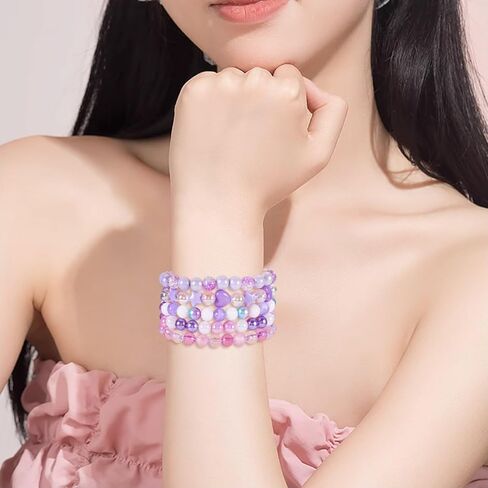 Pandahall 593pcs 8mm الخرز الأرجواني الاكريليك لصنع سوار، حورية البحر الأرجواني Kawaii متعة الخرز مجموعة مزيج البلاستيك جولة فضفاض الخرز DIY صنع المجوهرات قلادة in Saudi Arabia