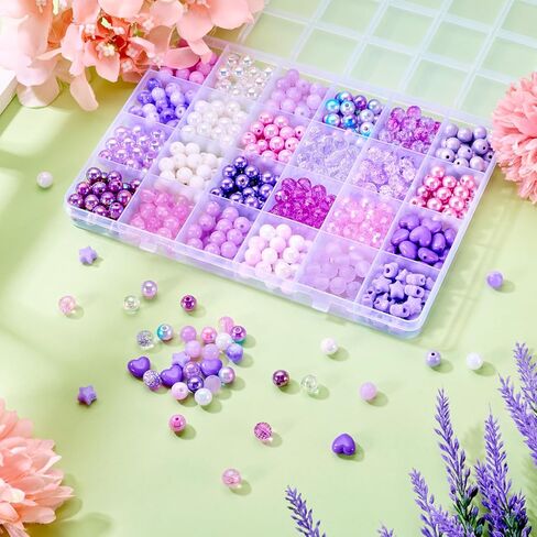 Pandahall 593pcs 8mm الخرز الأرجواني الاكريليك لصنع سوار، حورية البحر الأرجواني Kawaii متعة الخرز مجموعة مزيج البلاستيك جولة فضفاض الخرز DIY صنع المجوهرات قلادة in Saudi Arabia