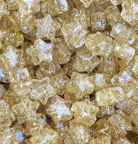 Star Beads Gold Silver Glitter Sparkle Mix 13mm Pony Beads Made in USA in Saudi Arabia