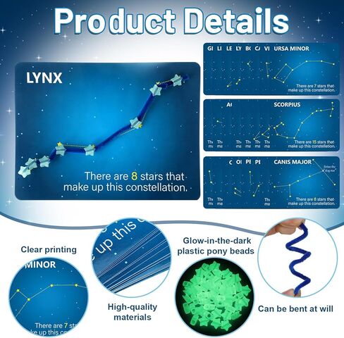 Jenaai Constellation Map Craft Kit with 24pcs Constellation Note Cards 120pcs Pipe Cleaners 1 Pack of Glow in The Dark Five Pointed Star Shaped Plastic Beads for Fun Crafting DIY Supplies in Saudi Arabia