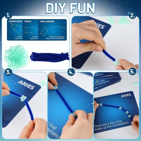 Jenaai Constellation Map Craft Kit with 24pcs Constellation Note Cards 120pcs Pipe Cleaners 1 Pack of Glow in The Dark Five Pointed Star Shaped Plastic Beads for Fun Crafting DIY Supplies in Saudi Arabia