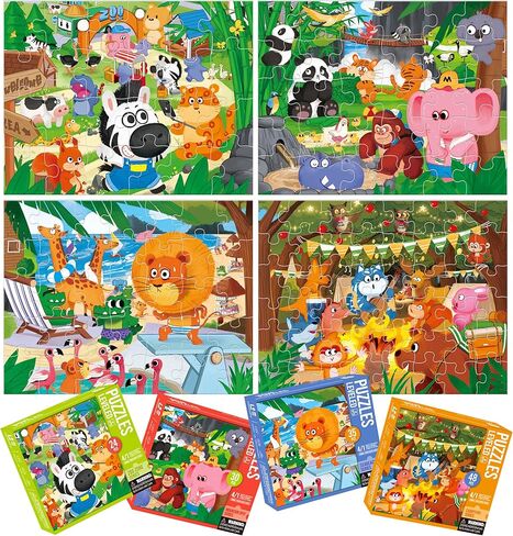 Dotimo 4-in-1 Vehicle Puzzles for Toddlers 3-5 – Fire Truck, Police Car, Ambulance & Cement Mixer Puzzles, 24/30/35/48 Piece Educational Games with Storage Box in Kuwait