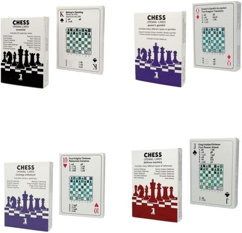 4 Pack Mix - Chess Opening Strategy Cards: 4x52 Playing Cards with Classic Tactics for Training and Coaching, Fun and Educational, for Students, Beginners and Coaches in Saudi Arabia