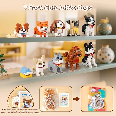 HIGH GODO 9pack Party Favors Mini Dogs Building Set, Adorable Animals Building Set for Goodie Bags Stuffers, Party Favors Birthday Gift for Teens 14+ (1002PCS) in Saudi Arabia