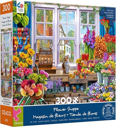 Ceaco - Large Piece Jigsaw Puzzle - Steve Crisp - Flower Shoppe - Relaxing and Fun Activity for Adults in Saudi Arabia