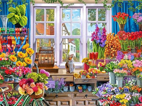 Ceaco - Large Piece Jigsaw Puzzle - Steve Crisp - Flower Shoppe - Relaxing and Fun Activity for Adults in Saudi Arabia