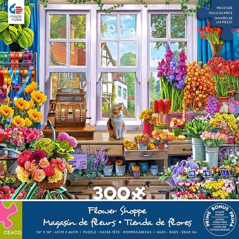 Ceaco - Large Piece Jigsaw Puzzle - Steve Crisp - Flower Shoppe - Relaxing and Fun Activity for Adults in Saudi Arabia