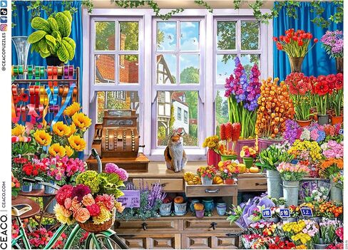 Ceaco - Large Piece Jigsaw Puzzle - Steve Crisp - Flower Shoppe - Relaxing and Fun Activity for Adults in Saudi Arabia