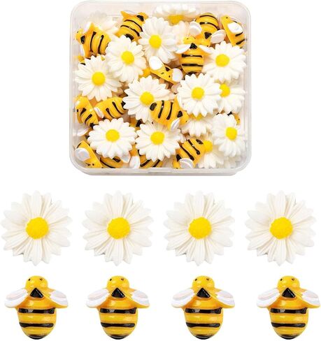 BEEFLYING 50 قطعة زهرة الأقحوان النحل الراتنج السحر البلاستيك فلاتباك النحل سحر الايبوكسي السحر لصنع المجوهرات الحرف لوازم الديكور in Kuwait