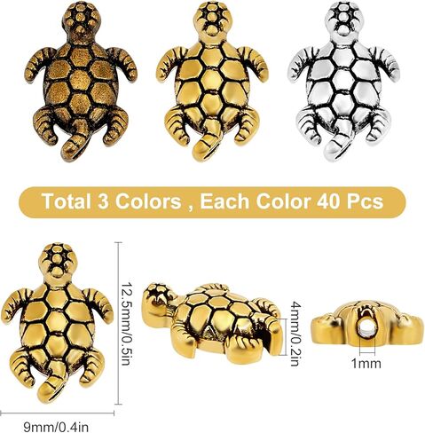 SUNNYCLUE 1 صندوق 120 قطعة 3 ألوان خرز السلحفاة سحر السلحفاة سبيكة خرز السلحفاة ثقب الحيوان الخرز المعدني سحر للأساور لقلادة DIY سوار المجوهرات الحرف اليدوية صنع الإكسسوارات in Kuwait