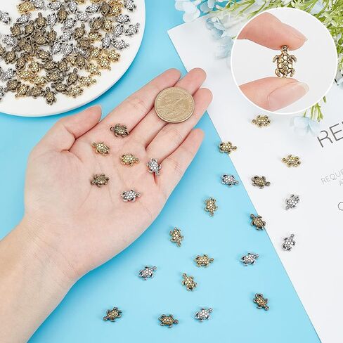 SUNNYCLUE 1 صندوق 120 قطعة 3 ألوان خرز السلحفاة سحر السلحفاة سبيكة خرز السلحفاة ثقب الحيوان الخرز المعدني سحر للأساور لقلادة DIY سوار المجوهرات الحرف اليدوية صنع الإكسسوارات in Kuwait