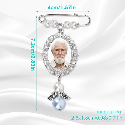 Mikovivi Wedding Bouquet Photo Charm, Oval Bridal Bouquet Memorial Charm with Card Blue Gift Picture Pearl Pin for Groom Memory Accessories Souvenir Pendant in Saudi Arabia