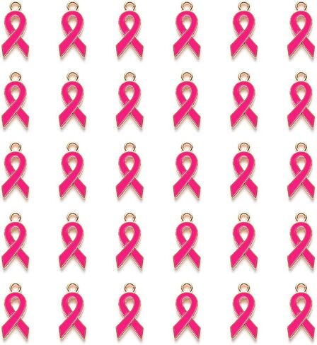 30Pcs Pink Breast Cancer Awareness Charms Enamel Ribbon Pendant Charm Jewelry DIY Accessories Beading Supplies for Necklace Bracelet Making Crafts in Saudi Arabia