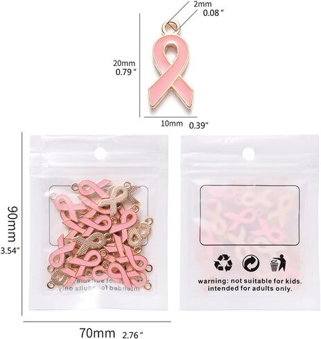 30Pcs Pink Breast Cancer Awareness Charms Enamel Ribbon Pendant Charm Jewelry DIY Accessories Beading Supplies for Necklace Bracelet Making Crafts in Saudi Arabia