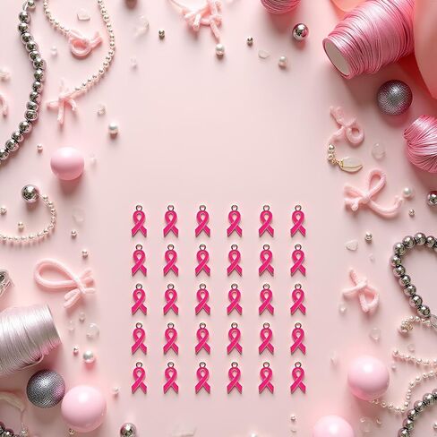 30Pcs Pink Breast Cancer Awareness Charms Enamel Ribbon Pendant Charm Jewelry DIY Accessories Beading Supplies for Necklace Bracelet Making Crafts in Saudi Arabia