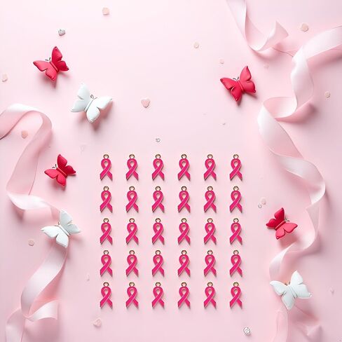 30Pcs Pink Breast Cancer Awareness Charms Enamel Ribbon Pendant Charm Jewelry DIY Accessories Beading Supplies for Necklace Bracelet Making Crafts in Saudi Arabia