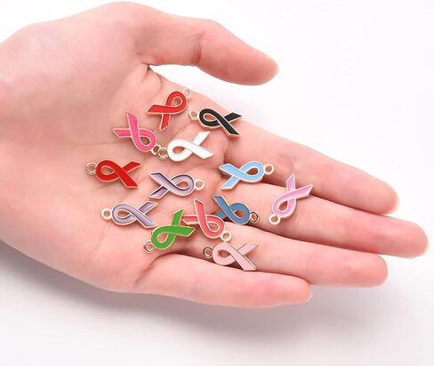 30Pcs Pink Breast Cancer Awareness Charms Enamel Ribbon Pendant Charm Jewelry DIY Accessories Beading Supplies for Necklace Bracelet Making Crafts in Saudi Arabia