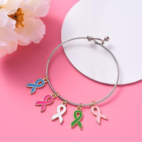 30Pcs Pink Breast Cancer Awareness Charms Enamel Ribbon Pendant Charm Jewelry DIY Accessories Beading Supplies for Necklace Bracelet Making Crafts in Saudi Arabia