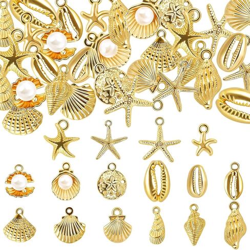 BLMHTWO 32Pcs Beach Charms, Ocean Theme Charms, Starfish, Seashells and Conches Charm for Beach Summer DIY Jewelry Making, Necklace Bracelet Earrings in Saudi Arabia