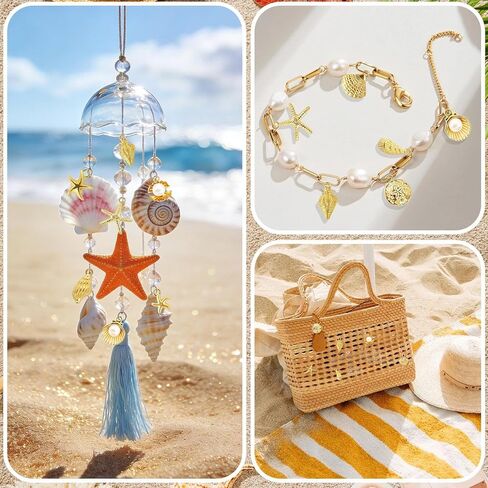 BLMHTWO 32Pcs Beach Charms, Ocean Theme Charms, Starfish, Seashells and Conches Charm for Beach Summer DIY Jewelry Making, Necklace Bracelet Earrings in Saudi Arabia