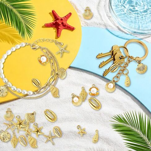 BLMHTWO 32Pcs Beach Charms, Ocean Theme Charms, Starfish, Seashells and Conches Charm for Beach Summer DIY Jewelry Making, Necklace Bracelet Earrings in Saudi Arabia