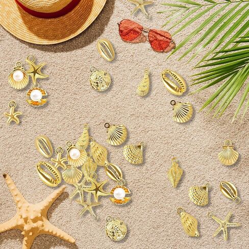 BLMHTWO 32Pcs Beach Charms, Ocean Theme Charms, Starfish, Seashells and Conches Charm for Beach Summer DIY Jewelry Making, Necklace Bracelet Earrings in Saudi Arabia