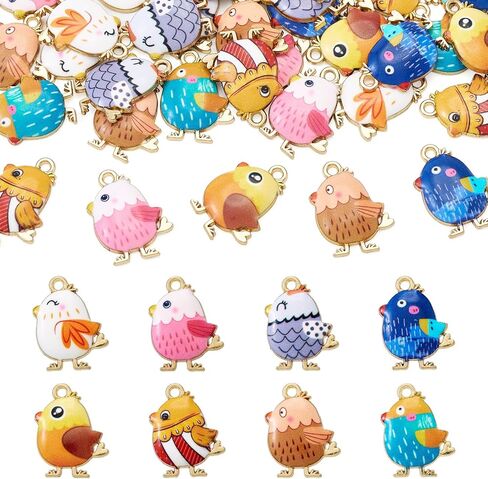 Cheriswelry 32Pcs Enamel Chick Charms for Jewelry Making Cute Animal Charm Pendants Alloy Metal Chicken Pendants 20x14x3mm for Keychain Bracelet DIY Supplies in Saudi Arabia